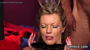 Unusual beauty gets covered in cum in a facial finish