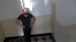 Masked Outdoor Blowjob on Stairway with Public Anal Play