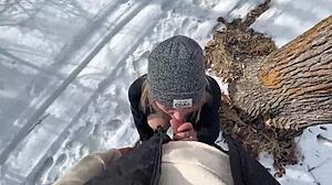 Winter outdoor sex with big-titted babe in park