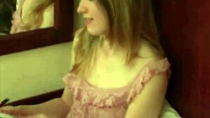 dagfs - shy girl bravely strips and teases with hairless solo play.