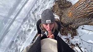 Winter outdoor sex with big-titted babe in park