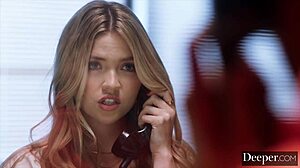 Angie Faith's deepthroat and pussy fingering in gay porn