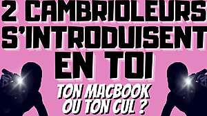 Two burglars dominate with double penetration in gay audio.