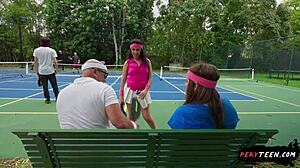 sneaky sex during tennis game with cute teen