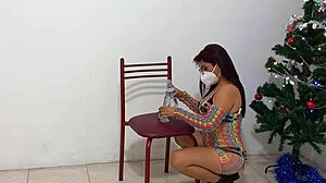 She asked me to record her intense orgasm with christmas dildo