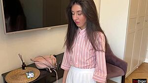 Small tits teen caught masturbating, solved with sex