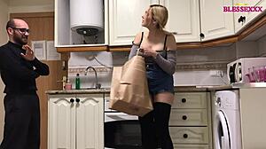 This slut loves dicks in the kitchen