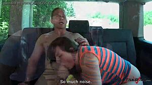 fat cock-hungry whore gets jizz in her mouth after backseat action