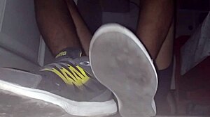 Blue Sweaty Socks And Barefeet Leading To Cumshot