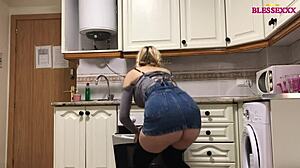 This slut loves dicks in the kitchen