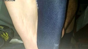 Blue Sweaty Socks And Barefeet Leading To Cumshot