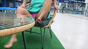 milf teases me in the mall, makes me cum in parking lot with big tits handjob