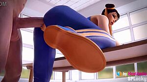 Chun-li big creampie leaking out in standing doggystyle pose street fighter 3d animation