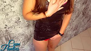 Cum on my panties before nightclub with babe couple outdoor