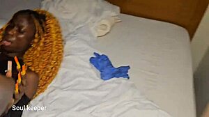 while banging, he filled her ebony petite pussy with cum. she took it all doggystyle.