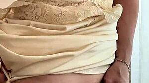 Brunette Babe Strips to Flash Natural Tits and Big Clit in Close-Up Show