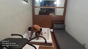 Did you see sophie stephan in red lingerie, big tits bouncing?