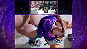 Juno Gets Fucked Doggystyle, Tracer Rides Cock, Lightning Squeezes Cum