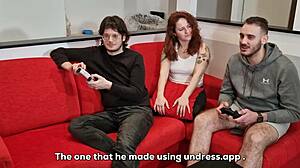 Stepsister rides brother's best friend, squirting as he plays videogames