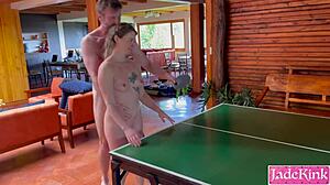 Anime beauty gets her big clit teased before rough sex in bondage ping pong game