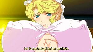 Blonde busty maid in anime hentai cartoon