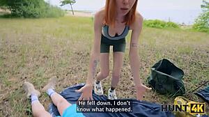 Man, this young Russian slut got nailed by a stranger in the forest!