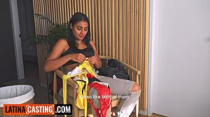 Busty latina model rides big dick in lingerie casting