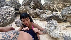 Hard anal pounding on the beach, we got caught!