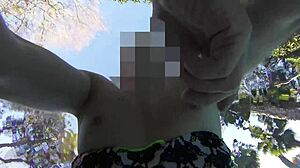 Teen student fingers pussy in risky public pool setting