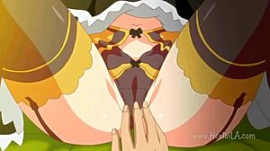 Blonde busty maid in anime hentai cartoon