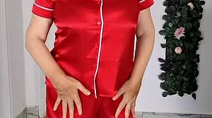 stepmom seduces stepson with striptease blowjob cumshot on huge boobs