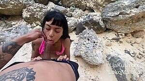 Hard anal pounding on the beach, we got caught!