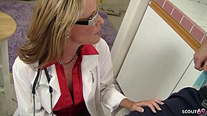 Tricked by mature doctor, this big dick boy cheats in hospital fuck session