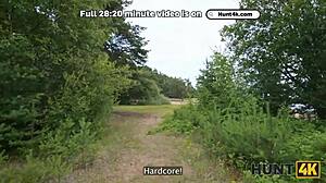 Man, this young Russian slut got nailed by a stranger in the forest!