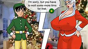 Adult game with anime and natural tits and big cock for Christmas