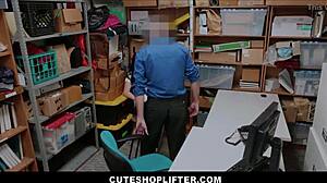 Raven Reign, a hot pawg teen 18+ shoplifter with big natural tits, gives blowjob to mall cop and gets caught in sex.