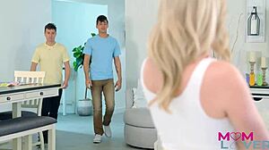 Blonde milf Sage Pillar rides and gets doggystyled by stepson in hardcore cum-filled scene