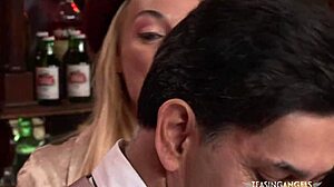 Amazing maid shares cocks with blonde babe in stockings