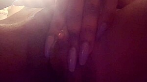 Pretty Ebony Solo Masturbates Big Clit with Fingering Close Up