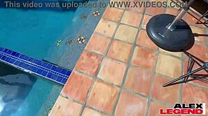 Horny cougar Shay gives a deepthroat blowjob by the pool