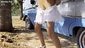 Shameless Monika Fox With Pierced Nipples And Fake Tits Pisses Naked Outdoors Under Tree