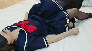 Young schoolgirl in pantyhose gets a creampie and enjoys a BJ in this amateur sex video