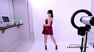 Shy brunette feels pleasure in audition massage