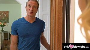 Blonde Feels Aroused Going Door To Door Offering Blowjob And Handjob Services With Natural Tits