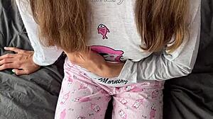 Horny teen fingering pussy, squirting, and getting cumshot from big cock?