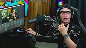 girl shows hairy pussy on podcast table