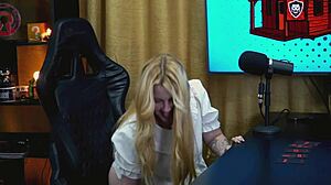 girl shows hairy pussy on podcast table