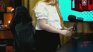 girl shows hairy pussy on podcast table