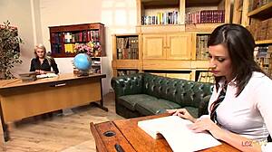 nerdy lesbian asks, 'want me to strapon fuck your shaved pussy?'