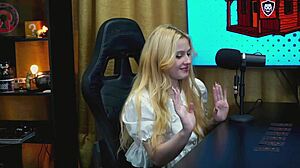 girl shows hairy pussy on podcast table